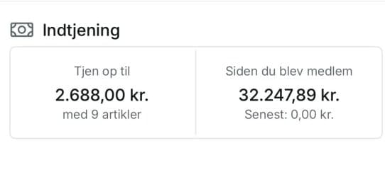 Salgsscreenshot fra et medlem: 32.247 kr. i omsætning