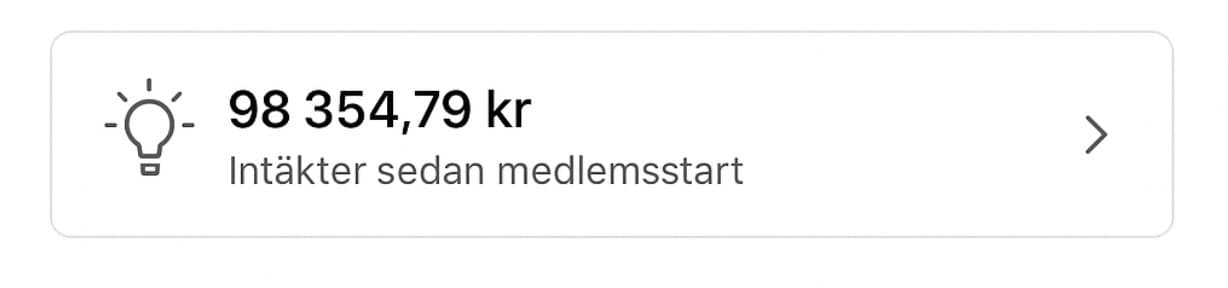 Salgsscreenshot fra et medlem: 98.354 kr. i omsætning